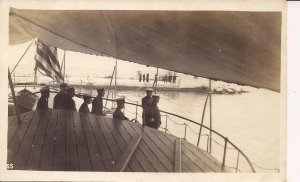 RPPC US Navy, American Sailors, Officers, on Deck, Uniforms, Flag, WWI Era, 1918