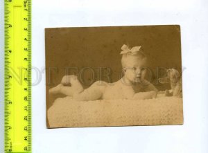 222198 RUSSIA 1917 year little girl & TEDDY BEAR Vintage photo
