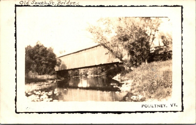 Real Photo Postcard Old South St. Bridge in Poultney, Vermont 