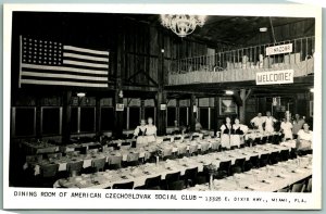 RPPC Dining Room Czechoslovak Social Club House Miami Florida FL UNP Postcard J7