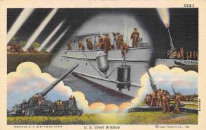 US Coast Artillery Multi View Searchlight Guns Military WWII linen postcard