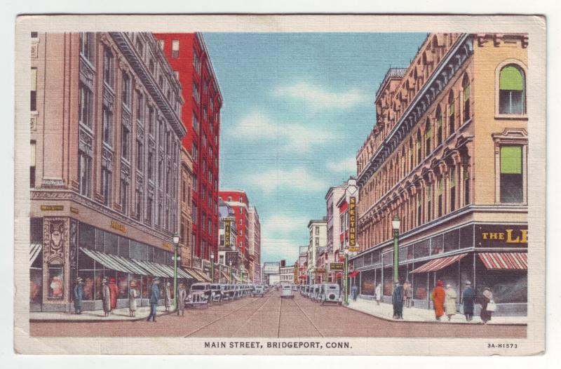 P1052 1936 busy scene main street many old cars signs etc bridgeport conn