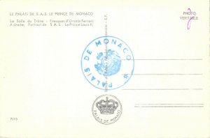 Vintage Postcard Palais de Monaco Palace of the Prince Official Seal Throne Room