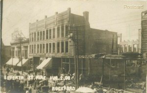 IL, Rockford, Illinois, Seventh Street, Fire, Aug 2, 1908, RPPC