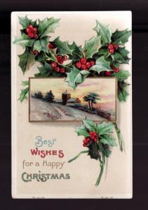 Christmas Holly Embossed Picture Postcard!