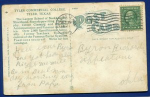 Tyler Commercial College Texas tx old postmarked 1915 postcard