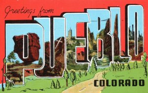 Vintage Postcard Greetings From Pueblo Colorado Sightseeing Elmer C. Clark