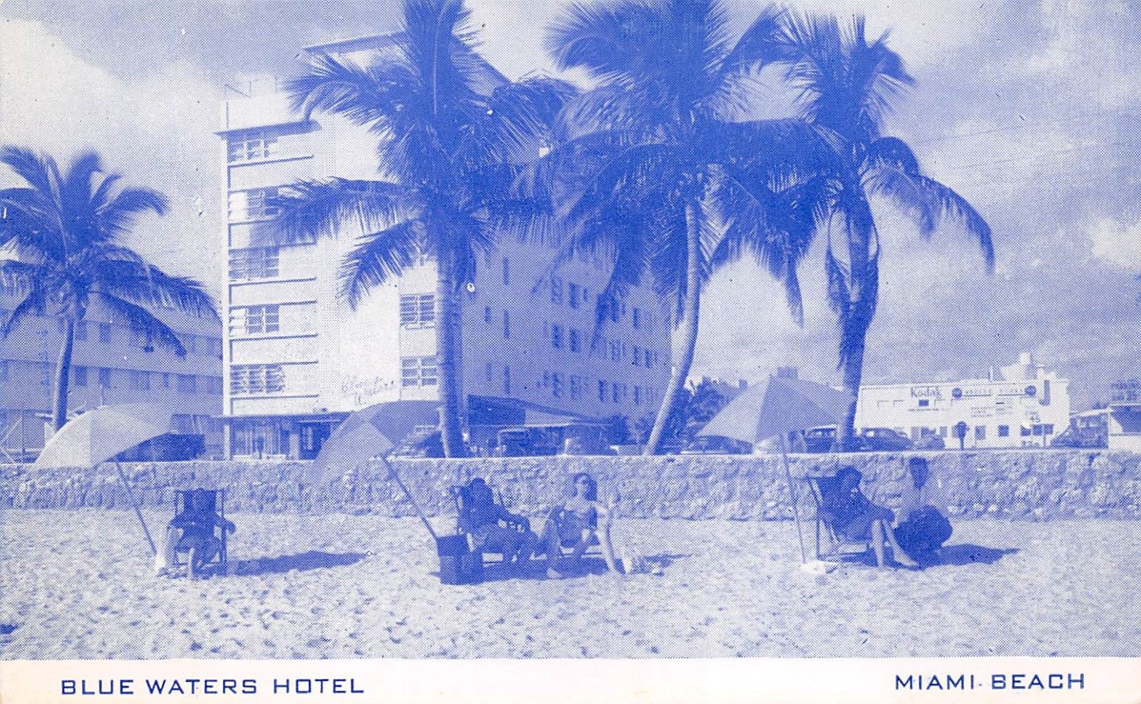 MIAMI BEACH FLORIDA BLUE WATERS HOTEL VINTAGE POSTCARD