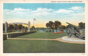 AUSTIN MINNESOTA~HORACE AUSTIN STATE PARK~ARTILLERY CANON POSTCARD 1937