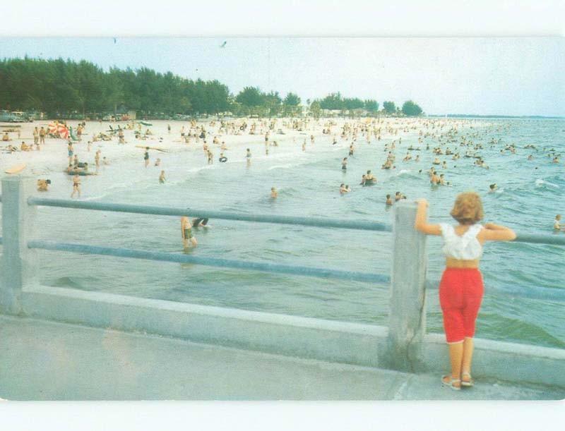 Unused Pre-1980 BEACH SCENE Clearwater Beach Florida FL d6789