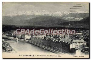 Old Postcard Grenoble Vue Generale and La Chaine Des Alpes