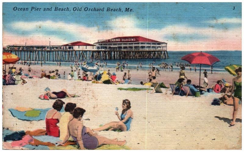 Postcard ME Old Orchard Beach Ocean Pier And Beach D20