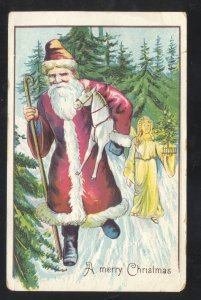 VICTORIAN SANTA CLAUS PINK ROBE ANGEL YELLOW ROBE 1909 VINTAGE POSTCARD