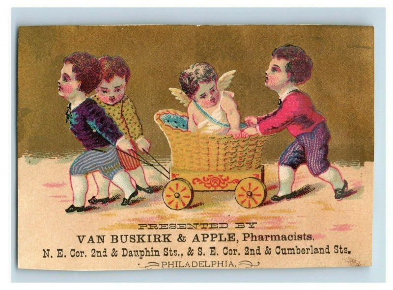 1870s-80s Van Buskirk & Apple Pharmacists Flag Children Cherub Lot Of 4 P209