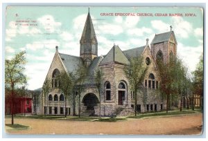 1908 Grace Episcopal Church Exterior Roadside Cedar Rapids Iowa IA Tree Postcard