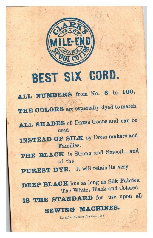 Vintage 1880's Victorian Trade Card Clark's Spool Cotton Thread - Sewing Machine