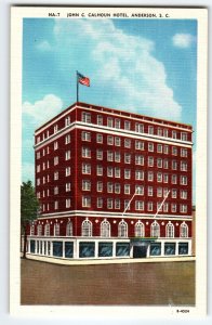 John C Calhoun Hotel Anderson South Carolina Linen Postcard SC Vintage Unused