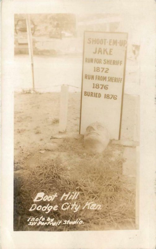 RPPC DODGE CITY KS Boot Hill Cemetery Shoot-Em-Up Jake Grave Postcard ca 1930s