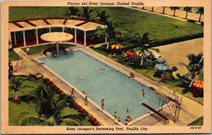 Vtg Trujillo City Peru Hotel Jaragua's Swimming Pool 1940s Linen Postcard