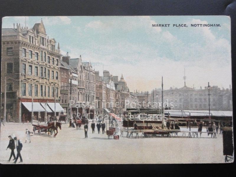 Nottingham: The Market Place, Old Postcard showing Shops and The Council House