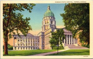 Kansas State Capitol Topeka KS Sunset Linen Postcard VTG UNP Curteich Vintage 