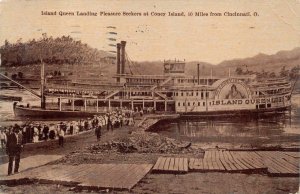 ISLAND QUEEN LANDING SHIP CONEY ISLAND CINCINNATI OHIO POSTCARD 1908