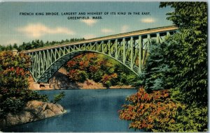 French King Bridge Greenfield Massachusetts Linen Postcard