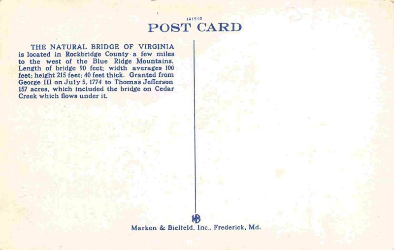 Natural Bridge Hotel Natural Bridge Virginia 1930s postcard