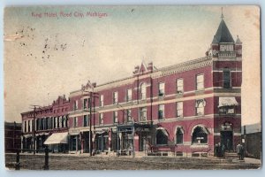 Reed City Michigan Postcard King Hotel Building Exterior Roadside 1910 Antique