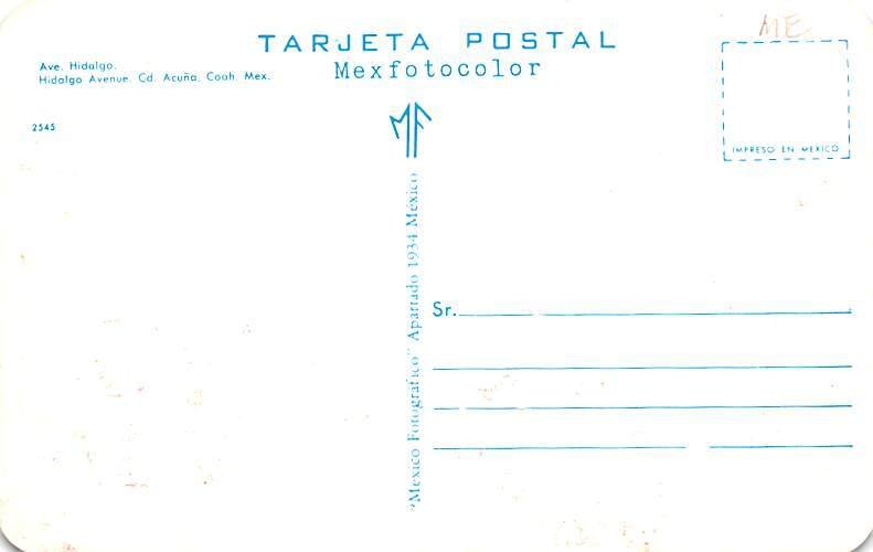 Hidalo Avenue Mexico Tarjeta Postal Unused 