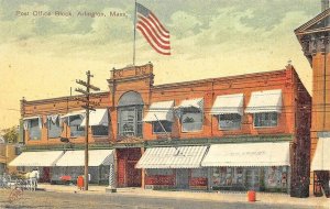 Arlington MA Post Office Block Drug Store Goods Postcard