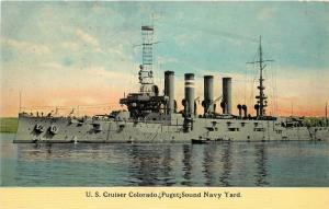 Vintage Ship Postcard; Armored Cruiser USS Colorado ACR-7 Puget Sound Navy Yard