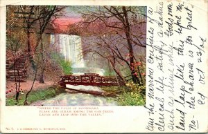 Vtg Postcard 1909 Minnehaha Falls & Bridge Minneapolis MN w Poem Hammon Undiv