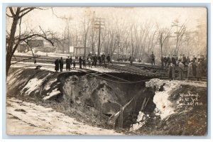1910 Disaster Washout Flood Damage Railroad Tracks Men  RPPC Photo Postcard