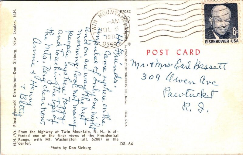 Twin Mountain New Hampshire Mount Washington Chrome Cancel WOB Postcard 