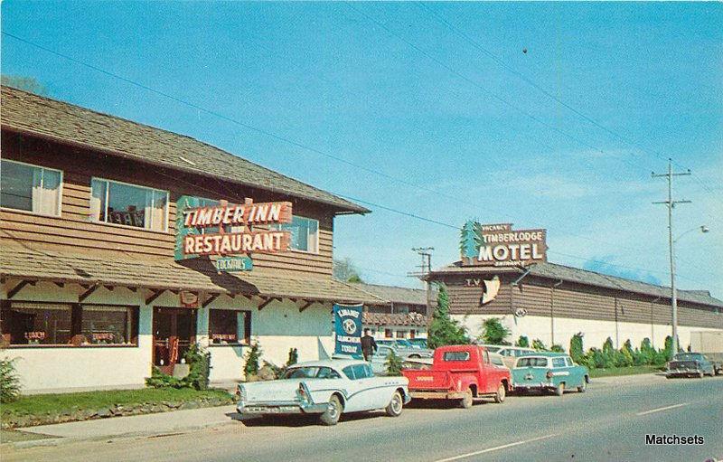 Timberlodge Motel Timber Inn 1950's Buick H Royle postcard 6782