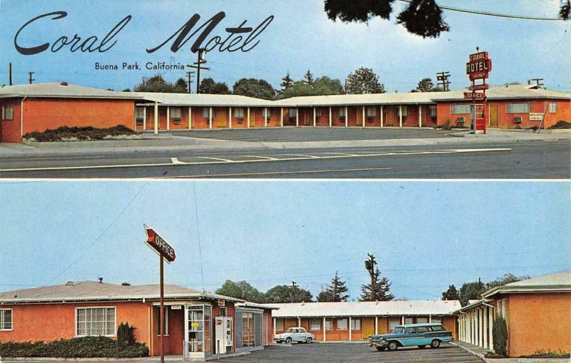 CORAL MOTEL Buena Park, CA Orange County Roadside c1950s Vintage Postcard