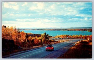 The Lookout, Callander, Ontario, Vintage Chrome Postcard, Old Cars, NOS
