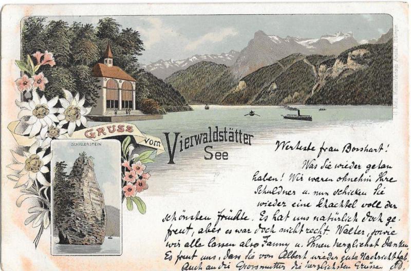 Gruss vom Vierwaldstättersee Switzerland  - 1898 Vintage Postcard Undivided Back