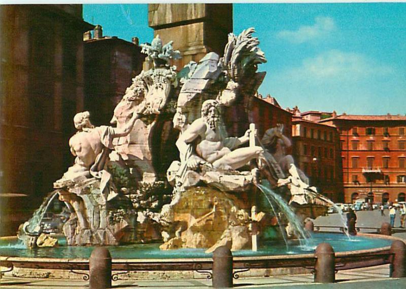 Roma Rome  Italy Navona Square Piazza Navona Fountain Water  Postcard  # 8138