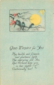 Arts Crafts Bluebird Wishes Saying #2503 C-1910 Postcard 22-268
