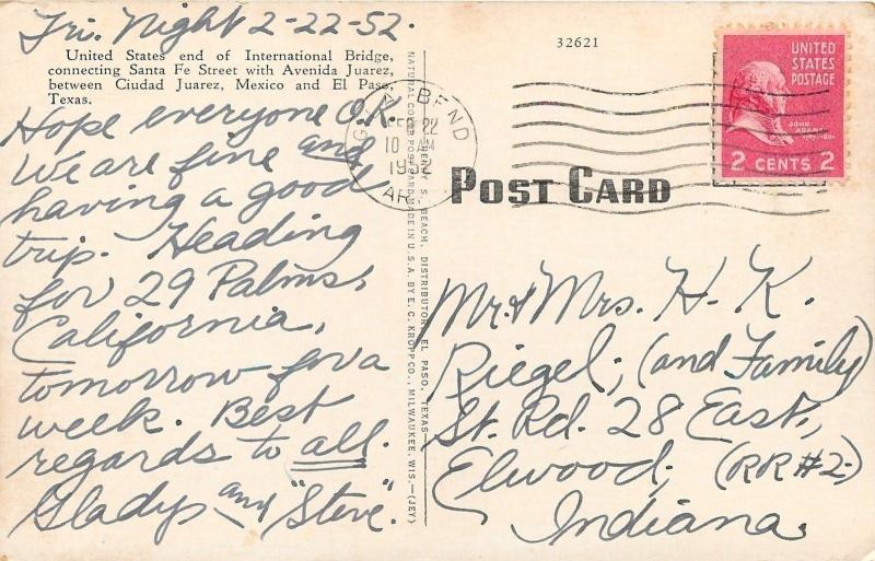 El Paso Texas~International Bridge~US Customs Gate~1952 Linen Postcard