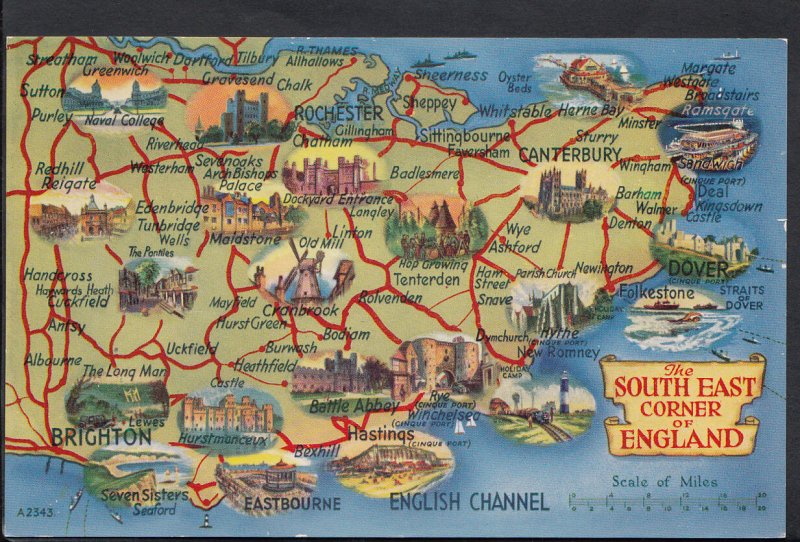 Maps Postcard Map of The South East Corner of England, Sussex RS1881