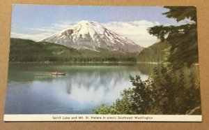 .01 195? USED POSTCARD SPIRIT LAKE & MT. ST. HELENS WASHINGTON INVITES A MILLION