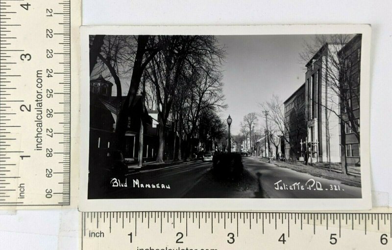 1950s Joliette Quebec Canada Manseau Blvd RPPC Postcard Street Lamp Scene 