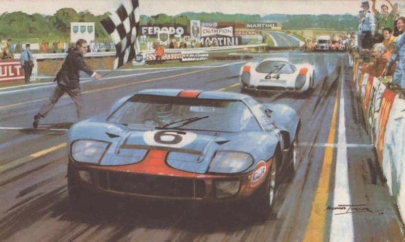 1969 Le Mans Motor Race Ickx Oliver Ford Vintage Painting Card