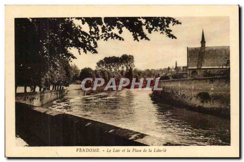 Vendome Old Postcard Le Loir and Place de la Liberte