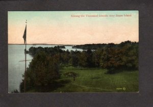 NY Stave Island New York Thousand Islands Postcard Flag