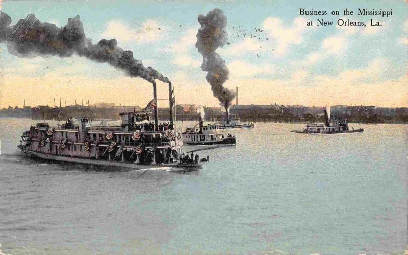 Paddle Steamer Tugs Mississippi River New Orleans Louisiana 1910 postcard