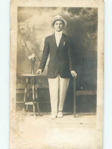 rppc Pre-1920's Fashion MAN IN FANCY WHITE HAT AC8431